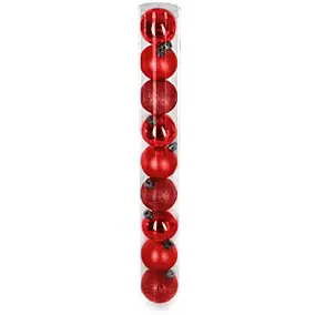 Boule de noël rouge lisses et effet relief ∅60mm Feeric Light & Christmas - Lot de 9