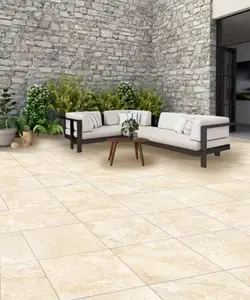 Carrelage de sol extérieur beige aspect pierre CHAMBORD GRIP