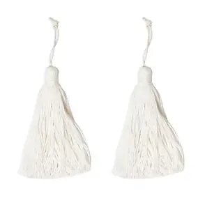 Lot 2 pompons de clés à franges blanc