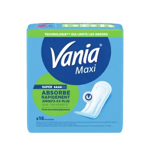 VANIA Serviettes hygiéniques maxi absorption rapide sans ailettes super 16 serviettes