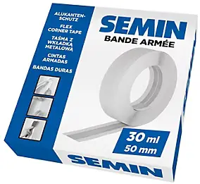Bande armée 50 mm pour angles de plaques de plâtre L. 30 ml Semin