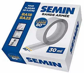 Bande armée extra large 80 mm pour angles de plaques de plâtre L.30 ml Semin