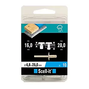 Rivet ø4.8 x 25 mm tête large charge max 300kg, 10 pièces