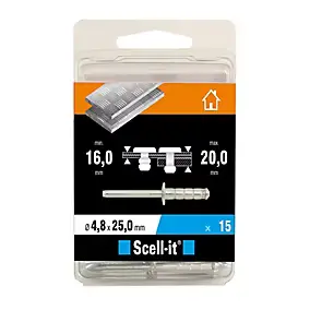 Rivet ø4.8 x 25 mm tête plate charge max 100kg, 15 pièces