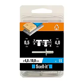 Rivet ø4.8 x 10 mm tête large charge max 100kg, 15 pièces