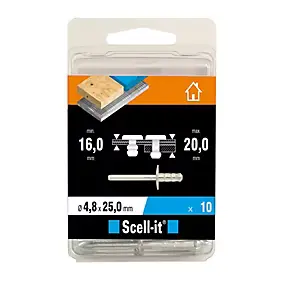Rivet ø4.8 x 25 mm tête large charge max 100kg, 10 pièces
