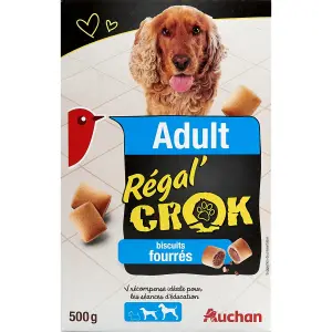 AUCHAN Régal'crok friandises biscuits fourrés pour moyen et grand chien adulte 500g
