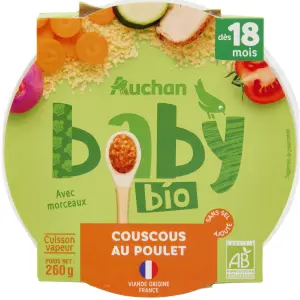 AUCHAN BABY BIO Assiette de couscous au poulet dès 18 mois 260g