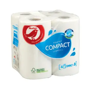 AUCHAN Essuie-tout super absorbant compact = 8 standards 4 rouleaux