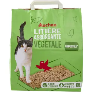 AUCHAN Litière végétale absorbante stop odeur pour animaux familier 10l