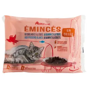 AUCHAN Sachets repas émincés en gelée poissons pour chat 4 sachets 4x100g