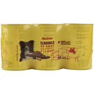 AUCHAN Boites terrines à la viande boite pour chien 6 Boîtes 6x400g