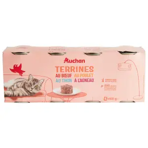AUCHAN Terrines à la viande et au poisson en boite pour chat 4x400g
