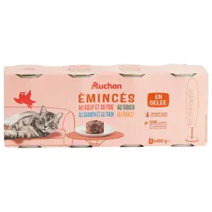 AUCHAN Emincés en gelée multi-variétés pour chat 4 boîtes 4x400g
