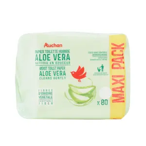 AUCHAN Lingettes papier toilette aloe vera 80 lingettes