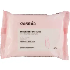 COSMIA Lingettes intimes non parfumées fraîcheur longue durée 20 lingettes