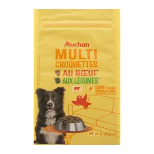 AUCHAN Multi croquettes aux boeuf et aux légumes pour moyen et grand chien 4kg