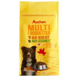 AUCHAN Multi croquettes au boeuf et aux légumes pour moyen et grand chien 10kg