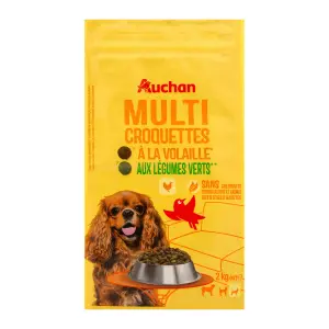 AUCHAN Multi croquettes à la volaille et aux légumes verts pour petit chien 2kg