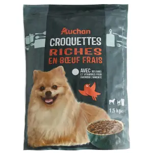 AUCHAN Croquettes riches en boeuf frais pour petit chien 1.5kg