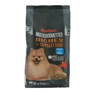 AUCHAN Multicroquettes riches en poulet frais avec huile de poisson pour moyen et grand chien 2kg