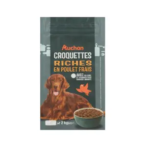 AUCHAN Croquettes riches en poulet frais pour moyen et grand chien 2kg