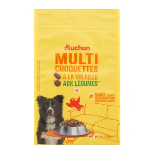 AUCHAN Multi croquettes à la volaille et aux légumes pour moyen et grand chien 4kg