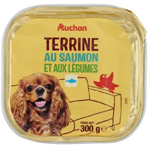 AUCHAN Barquette terrine au saumon et aux légumes pour chien 300g