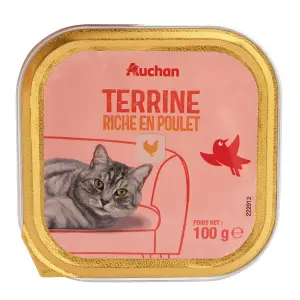 AUCHAN Barquette terrine riche en poulet pour chat 100g