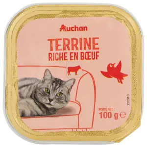 AUCHAN Barquette terrine riche en boeuf pour chat 100g