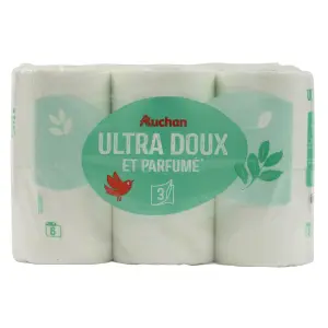 AUCHAN Papier toilette blanc ultra doux et parfumé 3 épaisseurs 6 rouleaux