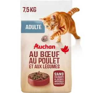 AUCHAN Croquettes au boeuf au poulet et aux légumes pour chat 7.5kg