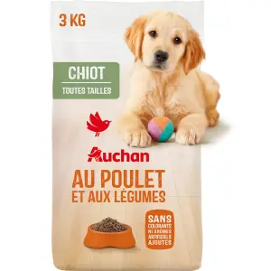 AUCHAN Croquettes au poulet et aux légumes pour chiot 3kg