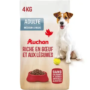AUCHAN Croquettes au boeuf et aux légumes pour chien médium à maxi 4kg