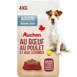 AUCHAN Croquettes au boeuf au poulet et aux légumes pour moyen et grand chien 4kg