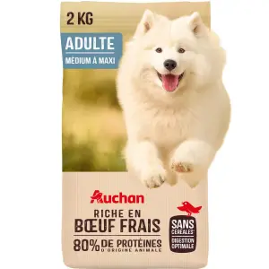 AUCHAN Croquettes au boeuf frais sans céréales pour moyen et grand chien 2kg