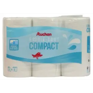 AUCHAN Essuie-tout compact = 6 standards 3 rouleaux
