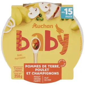 AUCHAN Assiette pomme de terre poulet champignon dès 15 mois 250g