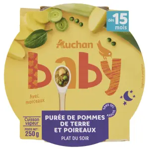 AUCHAN Assiette purée pomme de terre poireaux dès 15 mois 250g