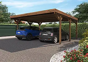Carport double bois toit plat Victor Cerland 30,9 m²