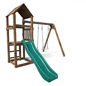 Aire de jeux en bois avec balançoire et toboggan – Nouméa