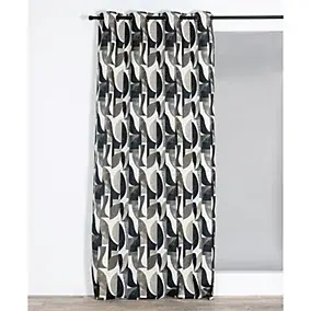Rideau tamisant à œillets effet jacquard Janis feuillage noir l.140 X H.260cm Rocle