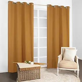 Rideau à œillets uni en gaze de coton jaune ocre l.130 x H.260 cm JBY Creation