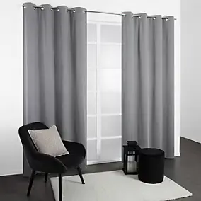 Rideau occultant thermique à oeillets gris clair L.240 x l.135cm, JBY Creation