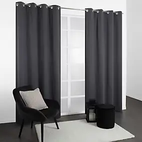 Rideau occultant thermique à oeillets gris foncé L.240 x l.135cm, JBY Creation