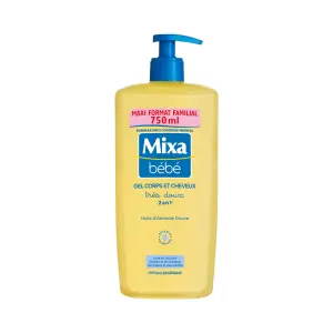 MIXA BEBE Gel très doux corps et cheveux à l'huile d'amande douce 750ml