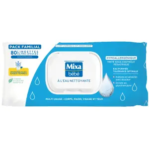 MIXA BEBE Lingettes ultra-douces à l'eau nettoyante 80 lingettes
