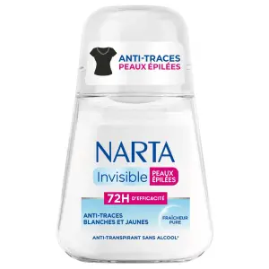 NARTA Invisible Déodorant bille 72H peaux épilées anti-traces blanches et jaunes fraicheur pure 50ml