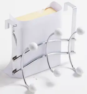 Porte-manteaux 3 têtes en fil d'acier et plaque, boule de porcelaine blanche