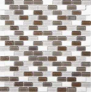 Mosaïque de verre/pierre mix beige/argent - l. 28,6 x L. 30 cm